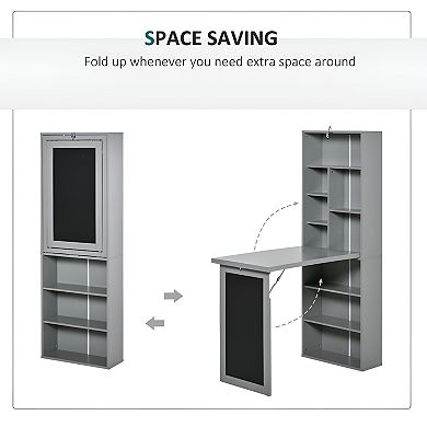 Grey Wall Mount Desk Cabinet - Elegant and Functional Design with Workspace and Storage