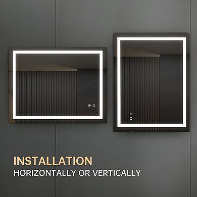 Led Lighted Bathroom Wall Mounted Mirror With Touch Button Control and Anti-fog Features