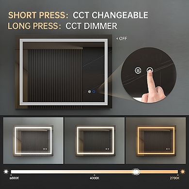 Led Lighted Bathroom Wall Mounted Mirror With Touch Button Control and Anti-fog Features
