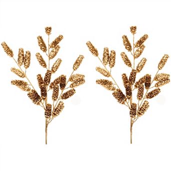 Gold Pinecone Sprays for Festive Home Decor - Realistic Metallic Finish-Set of 2