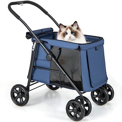 Folding Pet Stroller For Small And Medium Pets With Breathable Mesh Andx One button Foldable