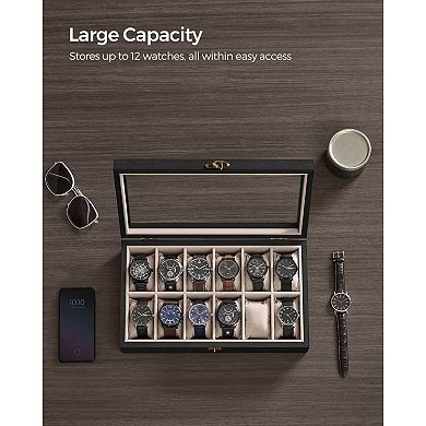 Luxury 12-Slot Solid Wood Watch Organizer Box