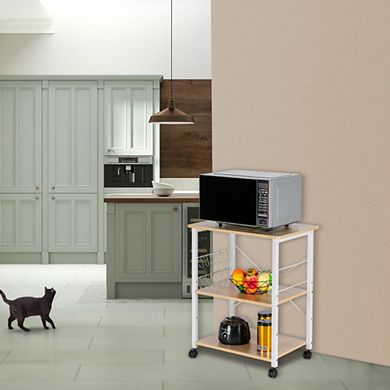 Bakers Rack 3-Tier Storage Cart - Kitchen Workstation & Microwave Stand