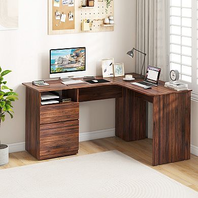 L-shaped Computer Desk With Letter File Drawer