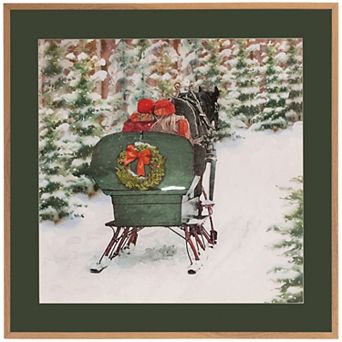 Heartwarming Framed Print - Horse and Sleigh Illustration, 23.5"sq, MDF/Paper
