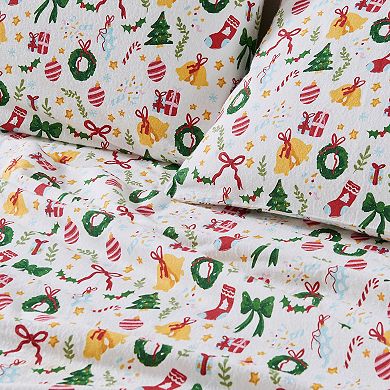 Madelinen 100% Turkish Cotton Christmas Printed Flannel Sheet Set