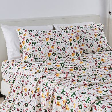 Madelinen 100% Turkish Cotton Christmas Printed Flannel Sheet Set