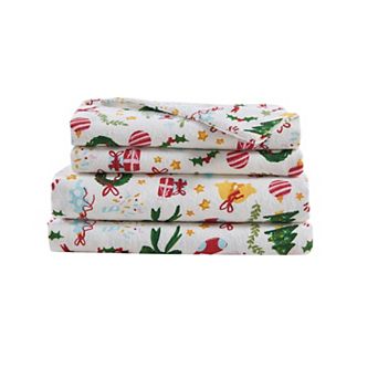 Madelinen 100% Turkish Cotton Christmas Printed Flannel Sheet Set