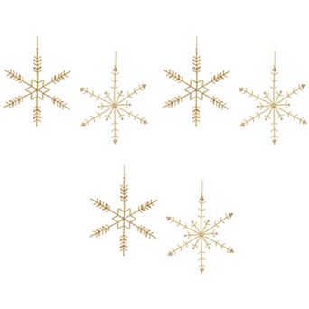 Gilded Elegance - Gold Beaded Metal Snowflake Ornaments - Set of 6