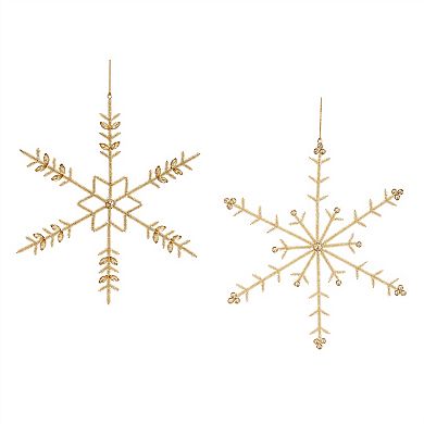 Gilded Elegance - Gold Beaded Metal Snowflake Ornaments - Set of 6