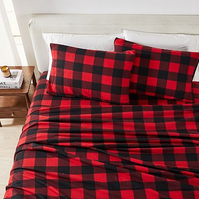 Madelinen Super Soft Plush Fleece Plaid Sheet Set
