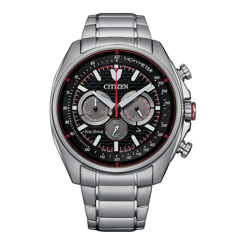 Citizen Men's Eco-Drive Stainless Steel Chronograph Bracelet Watch - CA4561-89E, Size: 44MM, Black Silver Red