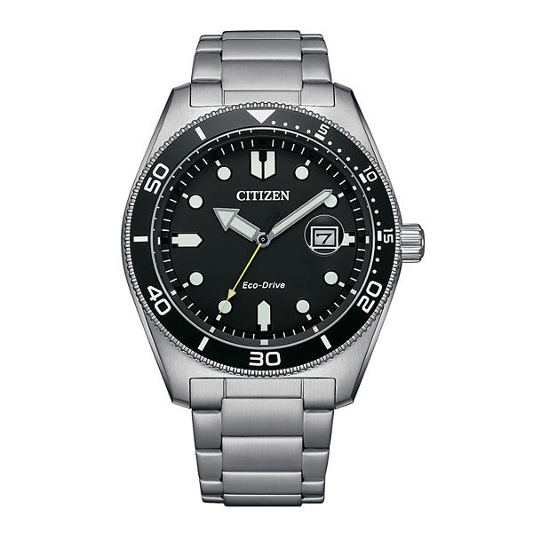 Citizen Men's Eco-Drive Marine Stainless Steel Bracelet Watch - Black Silver