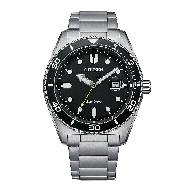 Citizen Men's Eco-Drive Marine Stainless Steel Bracelet Watch, Size: 43MM, Black Silver