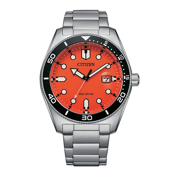 Citizen Men's Eco-Drive Marine Stainless Steel Bracelet Watch - Orange Silver