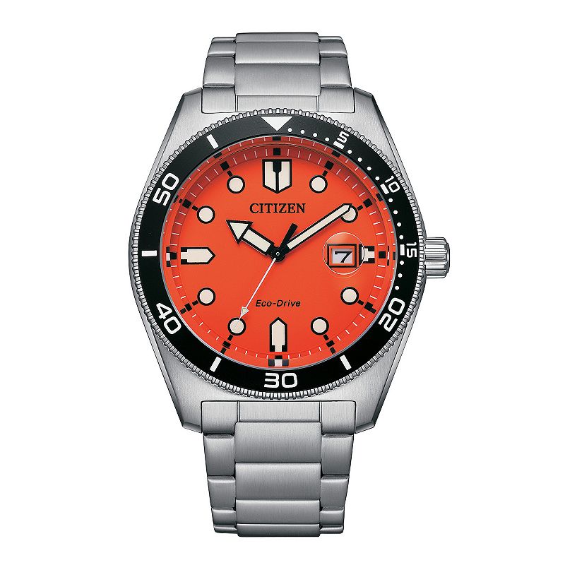 Citizen Men's Eco-Drive Marine Stainless Steel Bracelet Watch, Size: 43MM, Orange Silver
