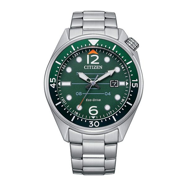 Citizen Men's Eco-Drive Aviator Stainless Steel Bracelet Watch - AW1716-83L - Green Silver