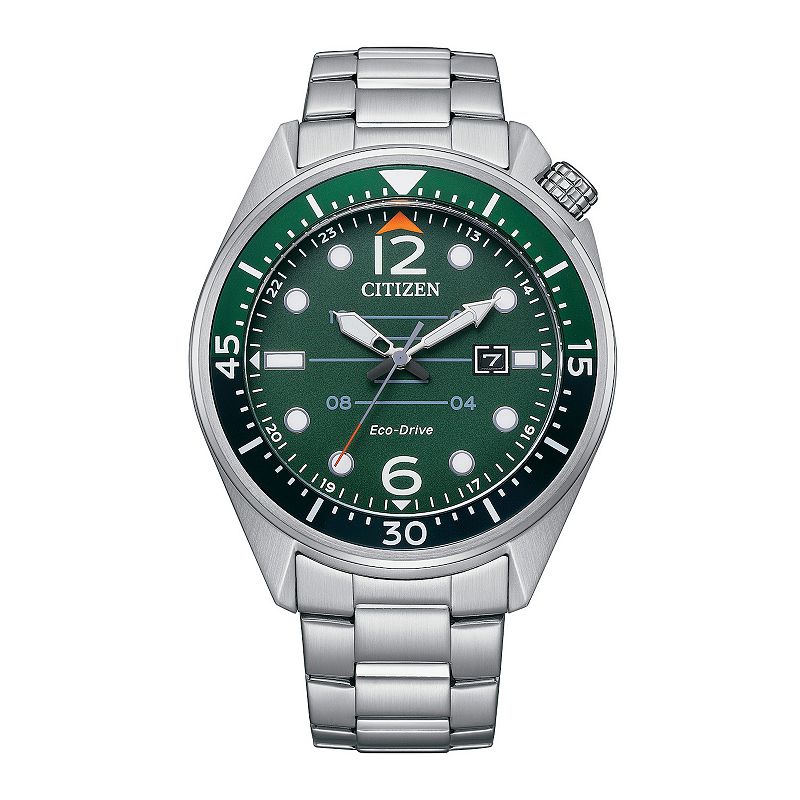 Citizen Men's Eco-Drive Aviator Stainless Steel Bracelet Watch - AW1716-83L, Size: 43MM, Green Silver