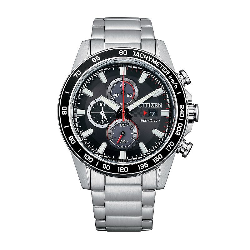 Citizen Men's Eco-Drive Weekender Brycen Stainless Steel Chronograph Bracelet Watch - CA0781-50L, Size: 44MM, Black Silver