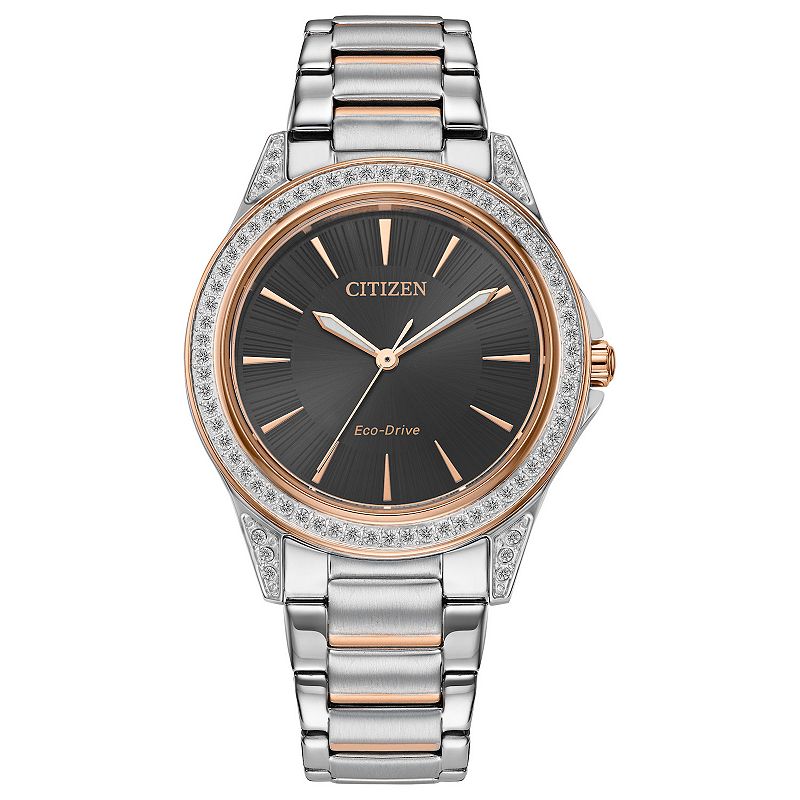 Citizen Women's Eco-Drive Two-Tone Stainless Steel Crystal Accent Bracelet Watch - EM0946-58E, Size: 34 mm, Black Two Tone