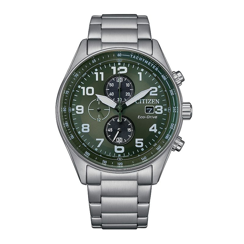 Citizen Men's Eco-Drive Stainless Steel Chronograph Bracelet Watch - CA0770-56X, Size: 43MM, Green Silver