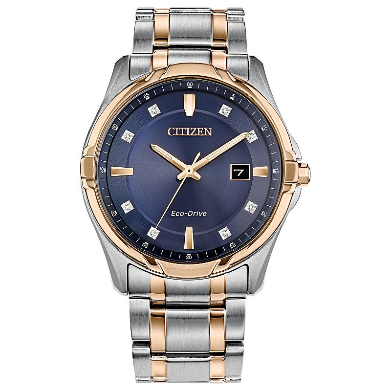 Citizen Men's Eco-Drive Two-Tone Stainless Steel Diamond Accent Bracelet Watch - BM7506-54L, Size: 40 mm, Blue Two Tone