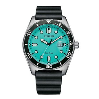 Citizen Men's Eco-Drive Marine Turquoise Dial Black Rubber Strap Watch - AW1760-14X