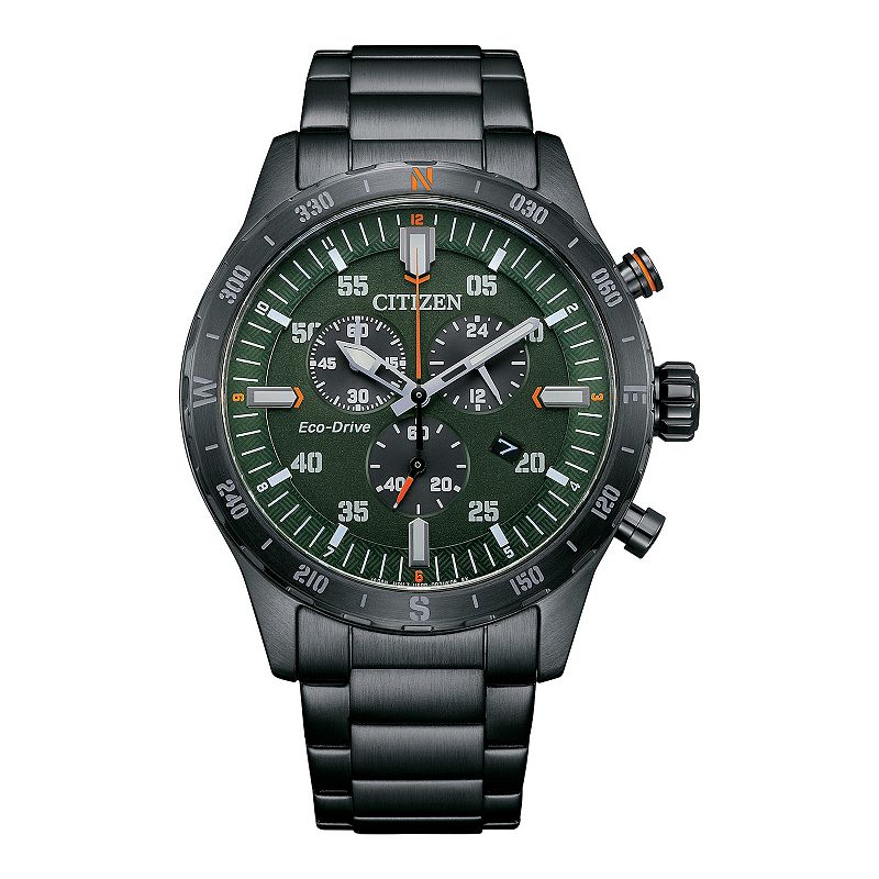 Citizen Men's Eco-Drive Gray Ion-Plated Stainless Steel Chronograph Bracelet Watch - AT2527-80X, Size: 44MM