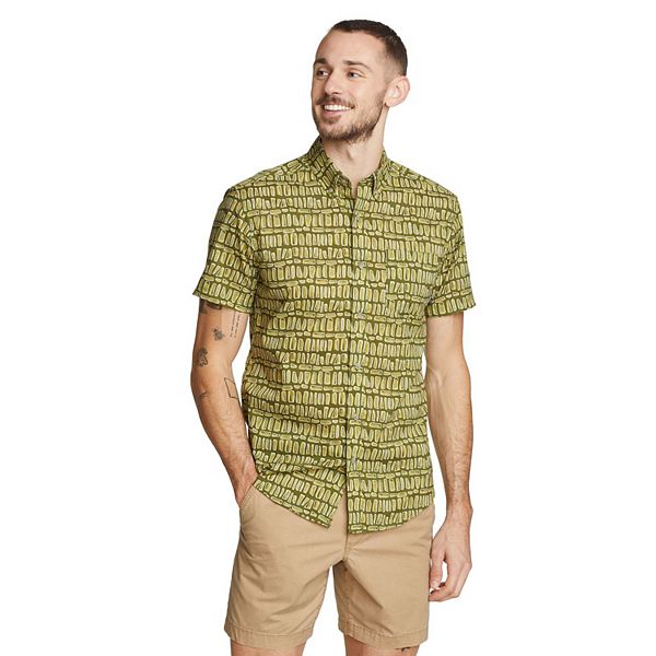Men's Eddie Bauer Baja Print Short Sleeve Button-Down Shirt - Green Olive (L)