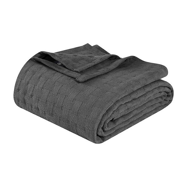 SUPERIOR Basketweave All-Season Cotton Blanket - Charcoal (TWIN)