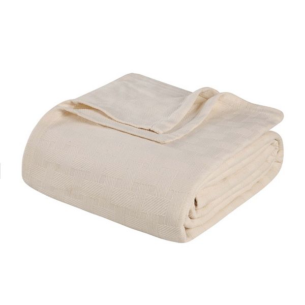 SUPERIOR Basketweave All-Season Cotton Blanket - Ivory (TWIN)