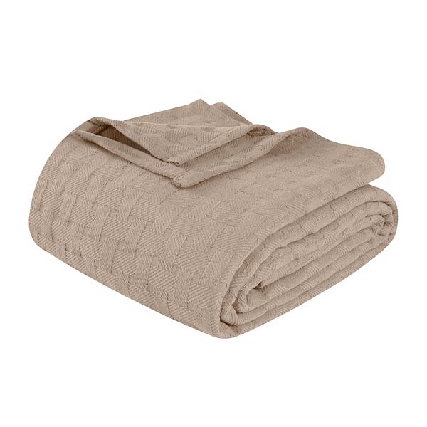 SUPERIOR Basketweave All-Season Cotton Blanket - Khaki (TWIN)