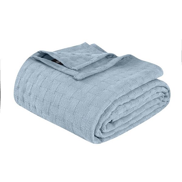 SUPERIOR Basketweave All-Season Cotton Blanket - Light Blue (THROW)