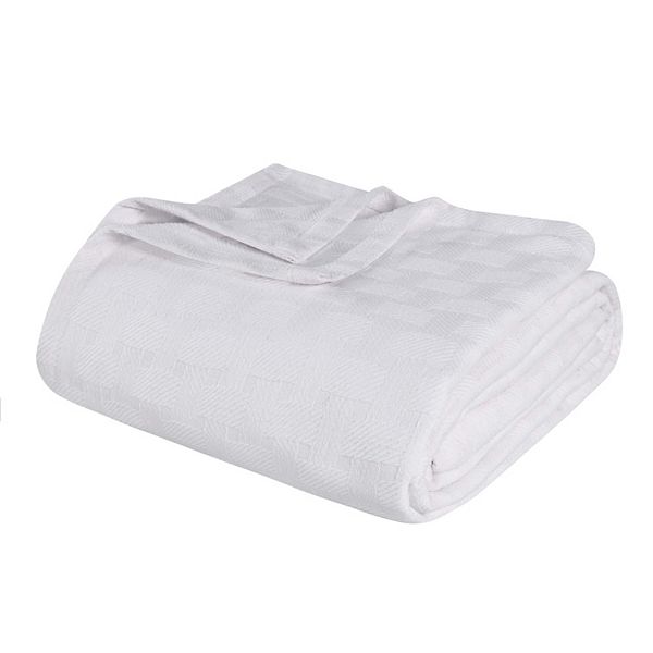 SUPERIOR Basketweave All-Season Cotton Blanket - White (THROW)