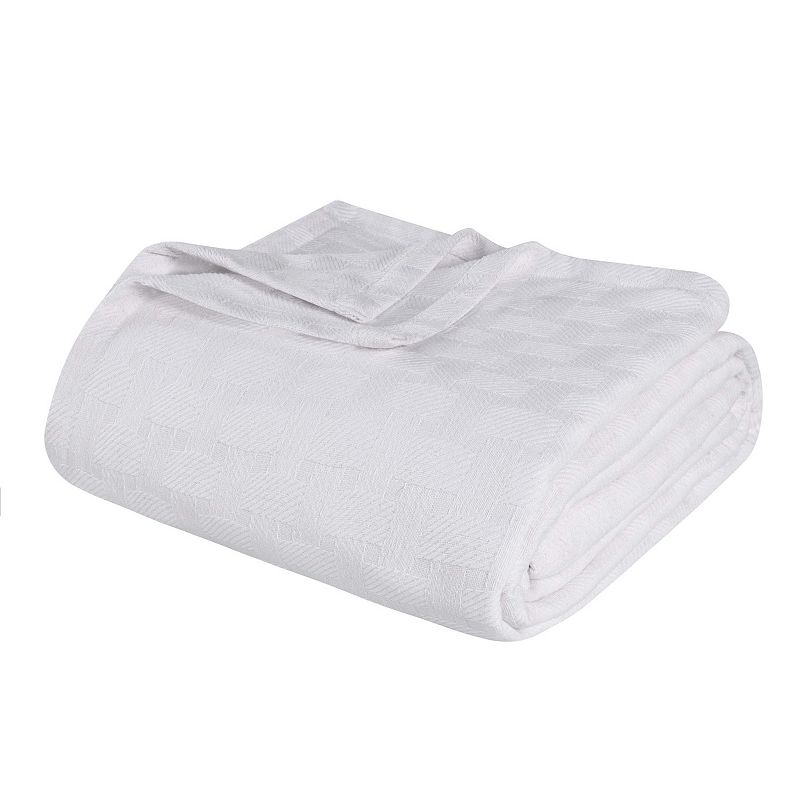 SUPERIOR Basketweave All-Season Cotton Blanket, White