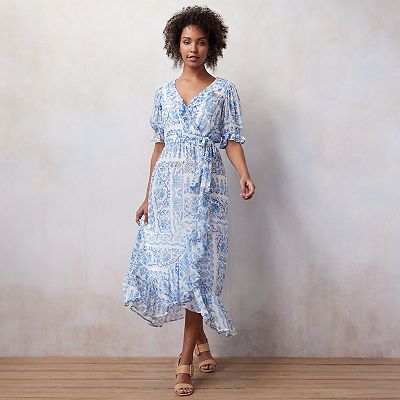 chinese dress ladies Wrap Front Light Blue Maxi Dress main image 0