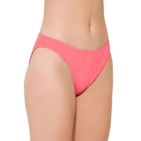 Juniors' Ninety-Nine° High Leg V-Waist Cheeky Bikini Bottoms - Guava Pop Rib (XX LARGE)