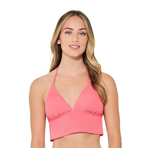 Juniors' Ninety-Nine° Apron Crop Tankini Swim Top - Guava Pop Rib (SMALL)