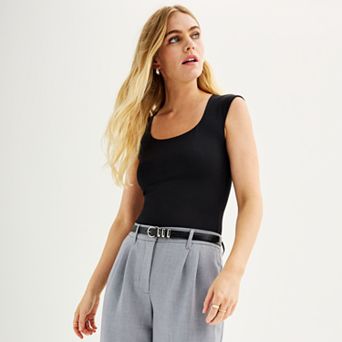 Women's Nine West Sculpt Square Neck Cap Sleeve Bodysuit