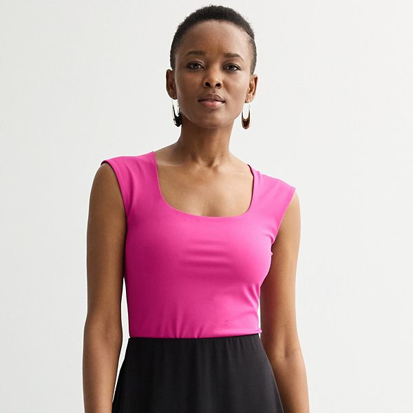 Women's Nine West Sculpt Square Neck Cap Sleeve Bodysuit - Orchid Landscape (XX LARGE)