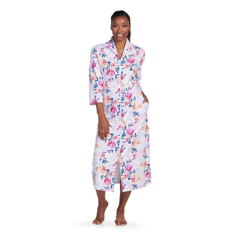 Petite Miss Elaine Essentials Interlock Knit Long Zip Robe