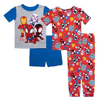 Toddler Boys Spider-Man "Spidey Team" Pajama Shirts, Pajama Pants and Pajama Shorts 4 pc Set