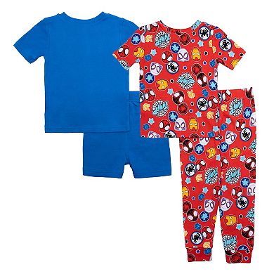 Toddler Boys Spider-Man "Spidey Team" Pajama Shirts, Pajama Pants and Pajama Shorts 4-Piece Set