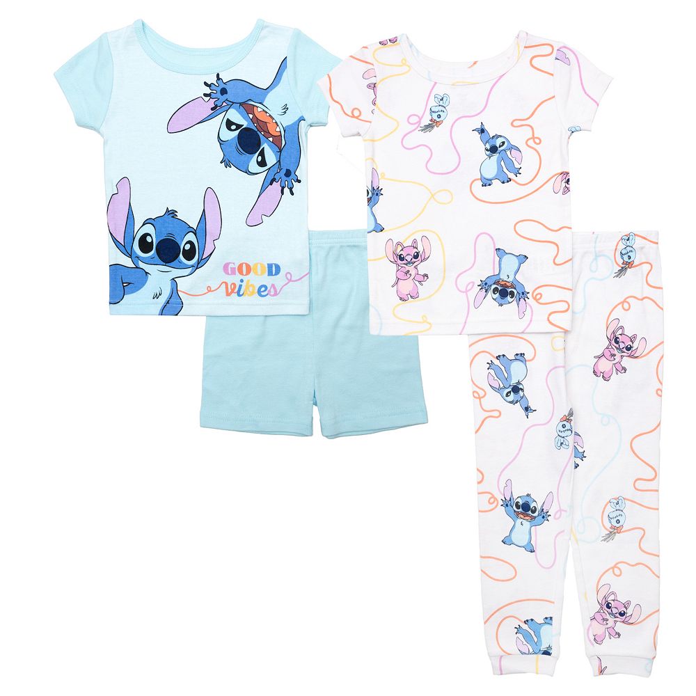 Disney's Lilo & Stitch Toddler Girl 4-Piece "Stitch Good Vibes" Pajama T-Shirts, Pajama Shorts & Pajama Pants Set