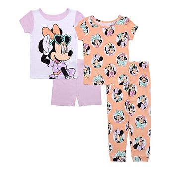 Disney's Minnie Mouse Baby 4 pc Heart Sunglasses Pajama T-Shirts, Pajama Pants and Pajama Shorts Set