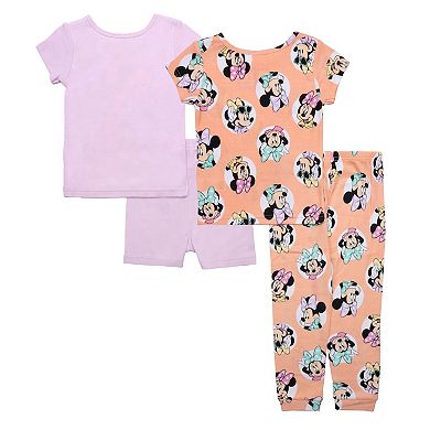 Disney's Minnie Mouse Baby 4-Piece Heart Sunglasses Pajama T-Shirts, Pajama Pants and Pajama Shorts Set
