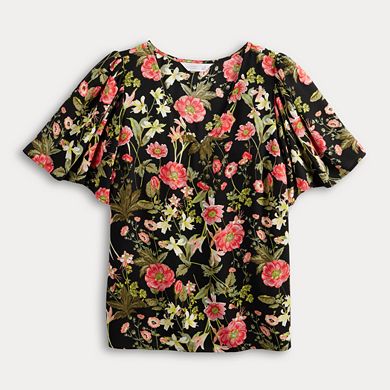 Petite LC Lauren Conrad Flutter Sleeve V-Neck Top