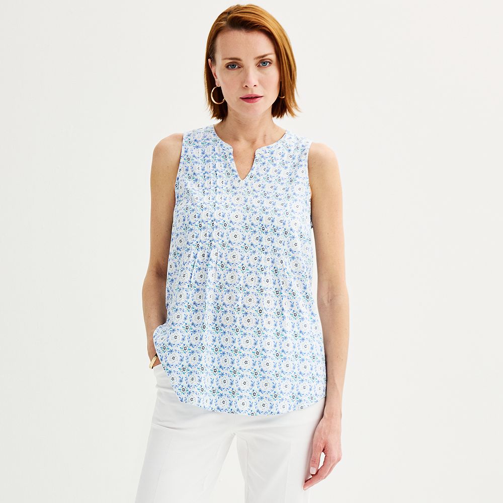 Petite Croft & Barrow® Pintuck Sleeveless Shell Top