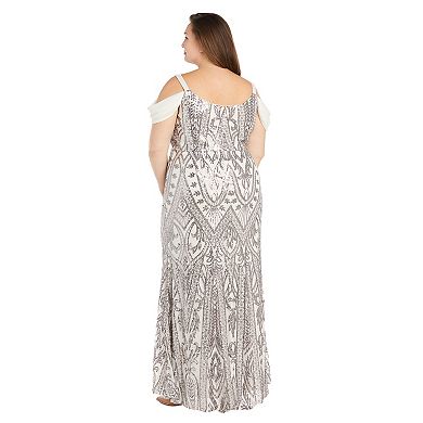 Plus Size R&M Richards Mesh Godet Inserts Beaded Maxi Dress
