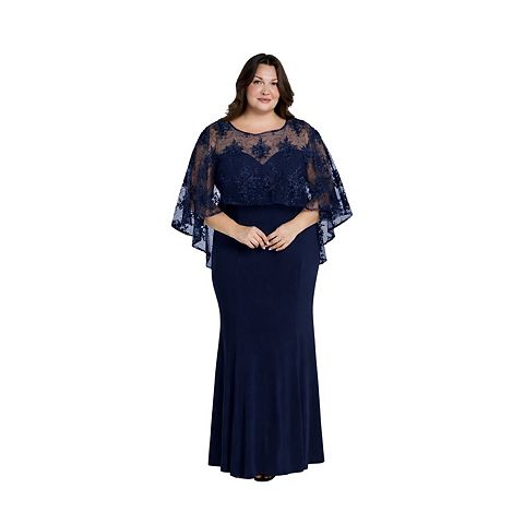 Женские платья R&M Plus Size R&M Richards Long Sheer Illusion Embellished Evening Gown